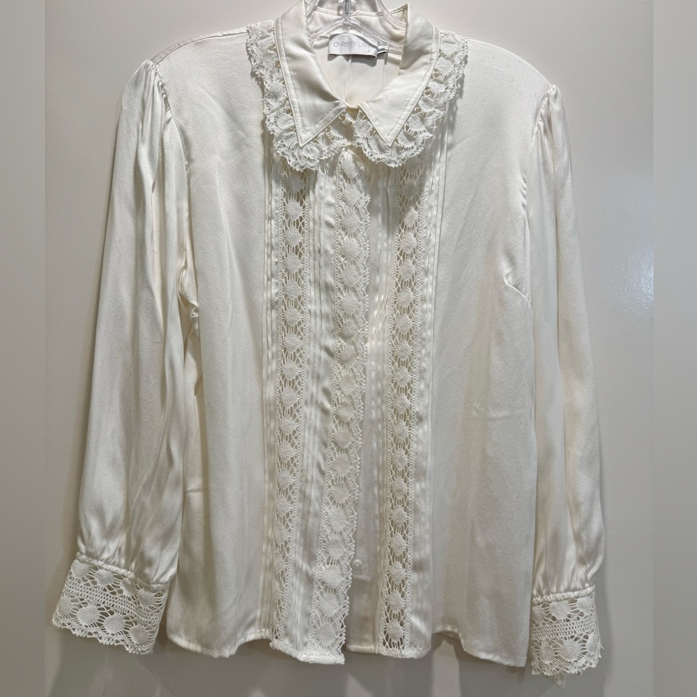 Christy Lynn Silk Button Down with Lace Details, Small - Picture 2 of 6